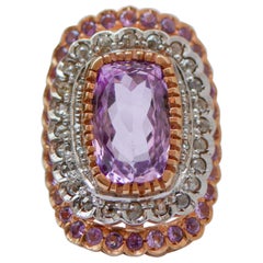 Amethysts, Diamonds, Rose Gold and Silver Ring.