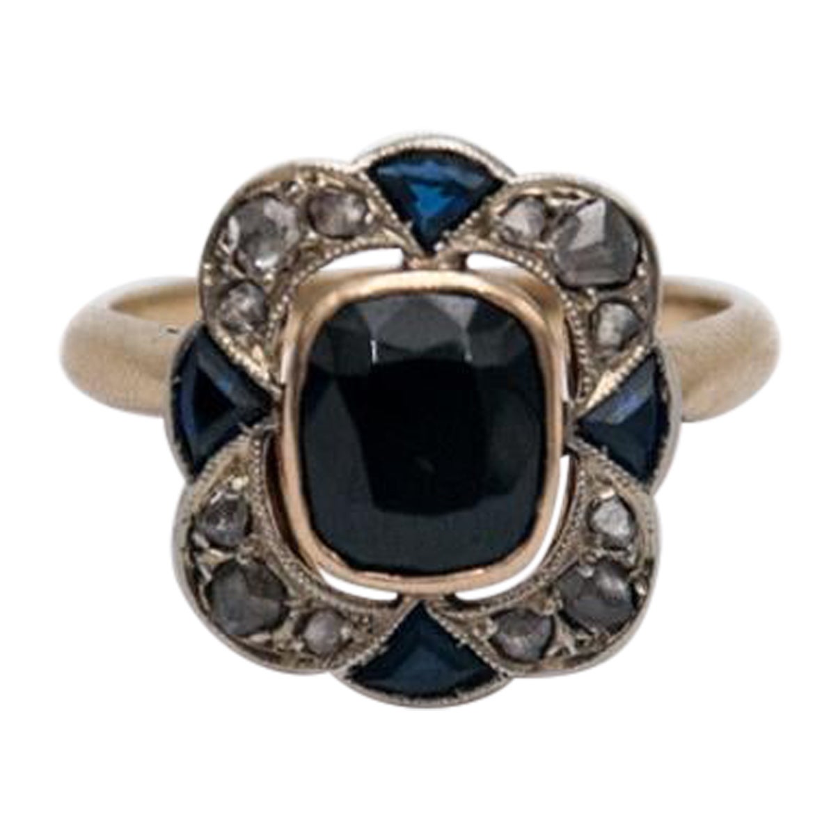 Art Deco gold ring with spinel, diamonds and sapphires, Hungary, 1940s.