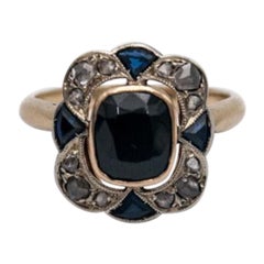 Art Deco gold ring with spinel, diamonds and sapphires, Hungary, 1940s.