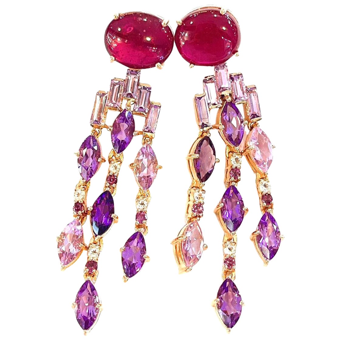 Bochic Boucles d'oreilles Capri rubis rouge et améthyste violette en or 22k et argent 