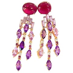 Bochic Capri-Ohrringe aus 22 Karat Gold und Silber mit rotem Rubin und lila Amethyst 
