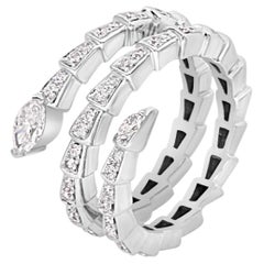 Three-coil white diamond stylized snake ring in 18kt white gold