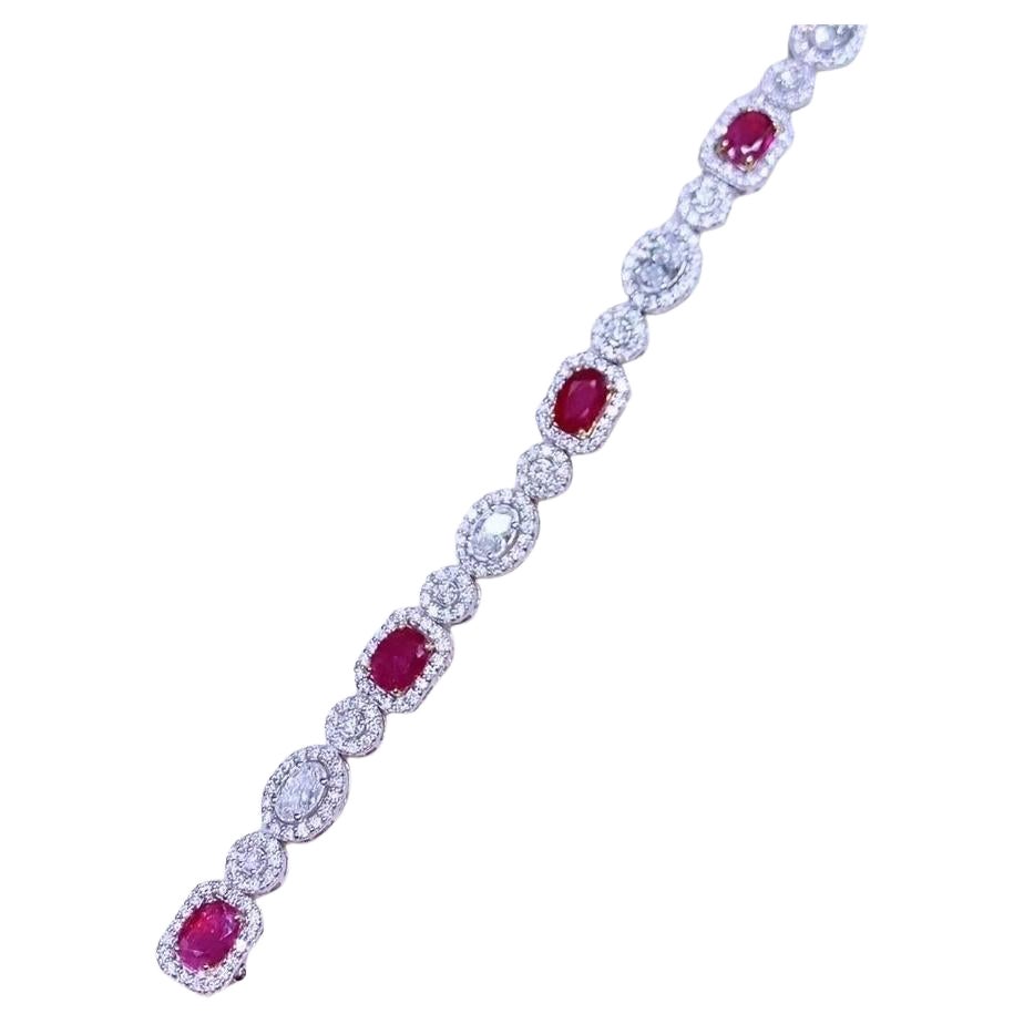 AIG Certified 4.55 Ct Untreated Mozambique Rubies   6.08 Ct Diamonds Bracelet  For Sale