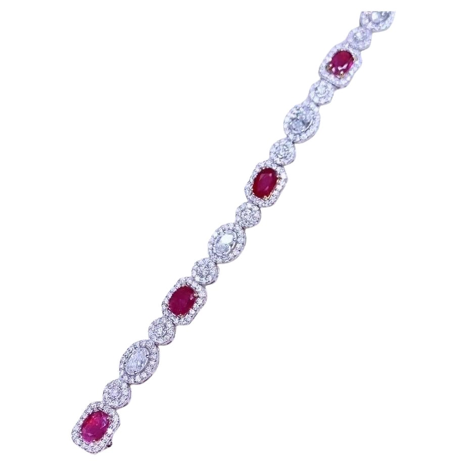 AIG Certified 4.55 Ct Untreated Mozambique Rubies   6.08 Ct Diamonds Bracelet For Sale