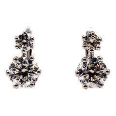 Art Deco Style White Brilliant Cut Diamond White Gold Lever-Back Dangle Earrings