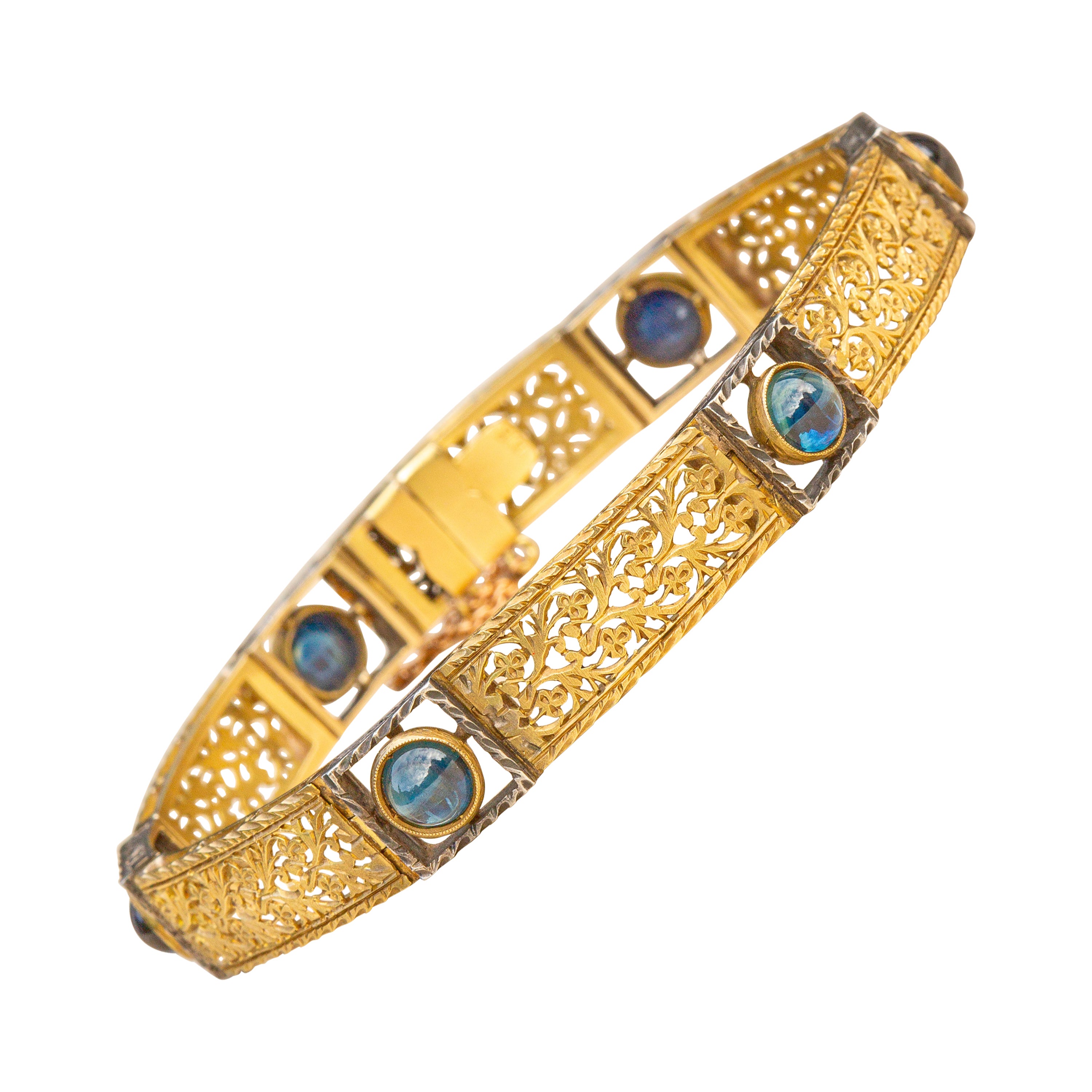 Antique Art Nouveau 18K Gold Bracelet with Sapphires c.1900