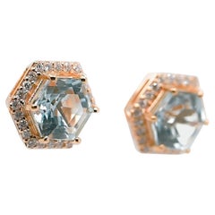 2.23 Cts Aquamarine 14k Yellow Gold Studs 925 Sterling Silver Bridal Earrings 