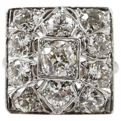 Edwardian Square Shaped Old Mine Cut Diamond Ring