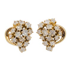 White Diamond Cluster Earrings in 18k Yellow Gold