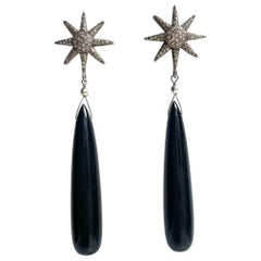  Onyx 74 Carats and Diamond Starburst Paradizia Earrings