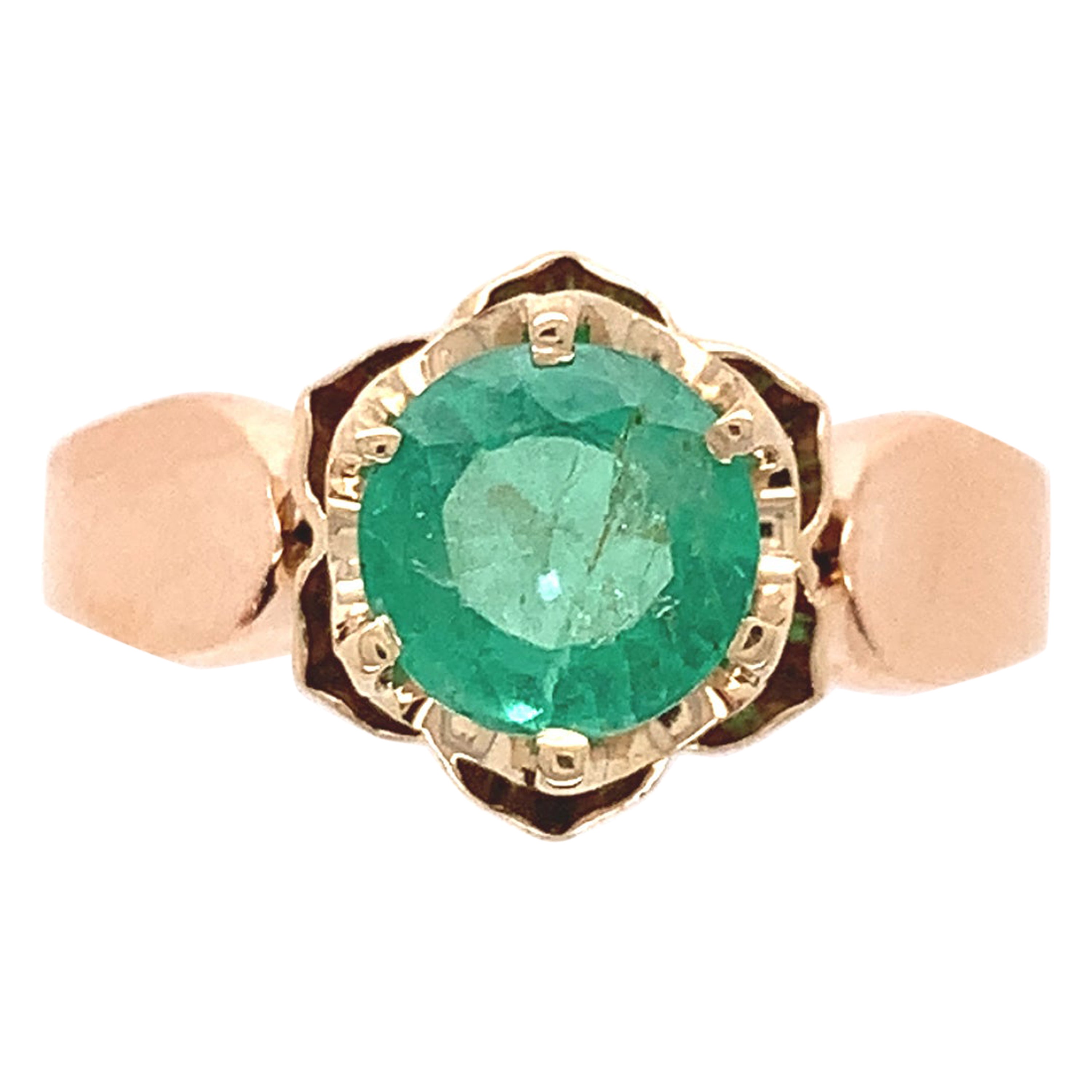 Victorian 14K Rosy Yellow Gold Ring with .94ct Emerald For Sale
