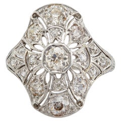 Edwardian Diamond Platinum Shield Ring