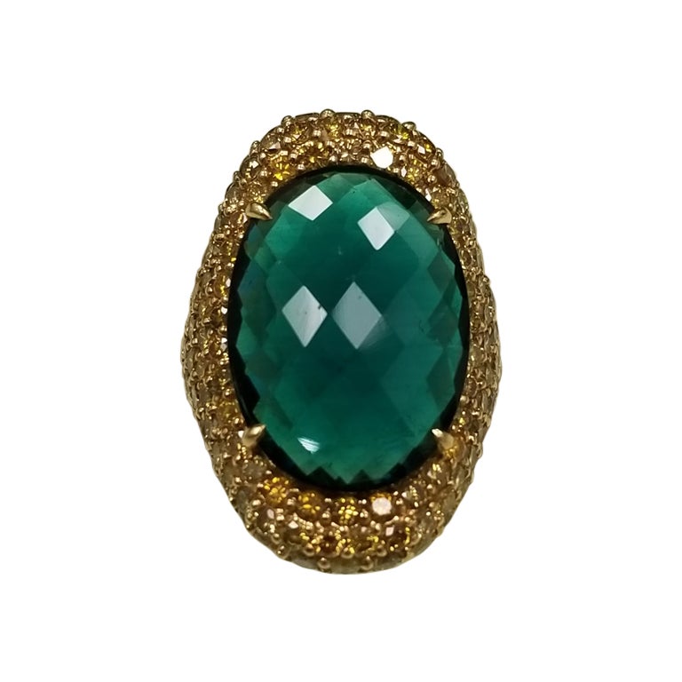 Green Tourmaline and yellow Diamond Ring For Sale