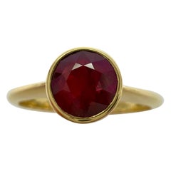 Certified 1.07ct No Heat Ruby Round 18k Yellow Gold Bezel Rubover Solitaire Ring