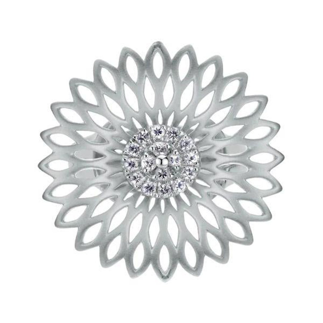 Sonnenblumen-Mode-Ring aus Sterlingsilber und weißen Saphiren