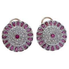 Retro Rubies, Diamonds, Rose Gold and Silver Earrings.