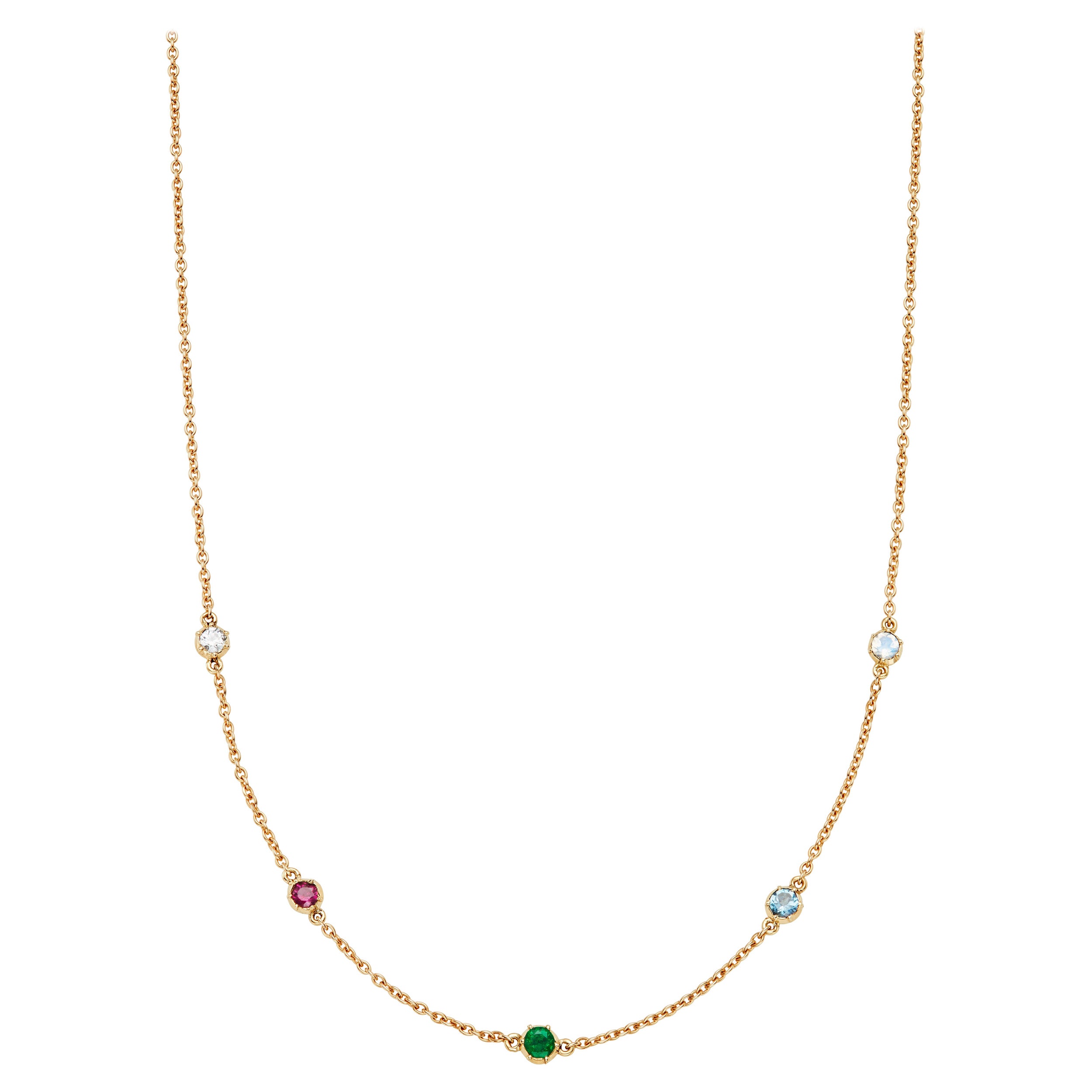 Antique Inspired Multi Gemstone Acrostic Yellow Gold "Dream" Chain Necklace