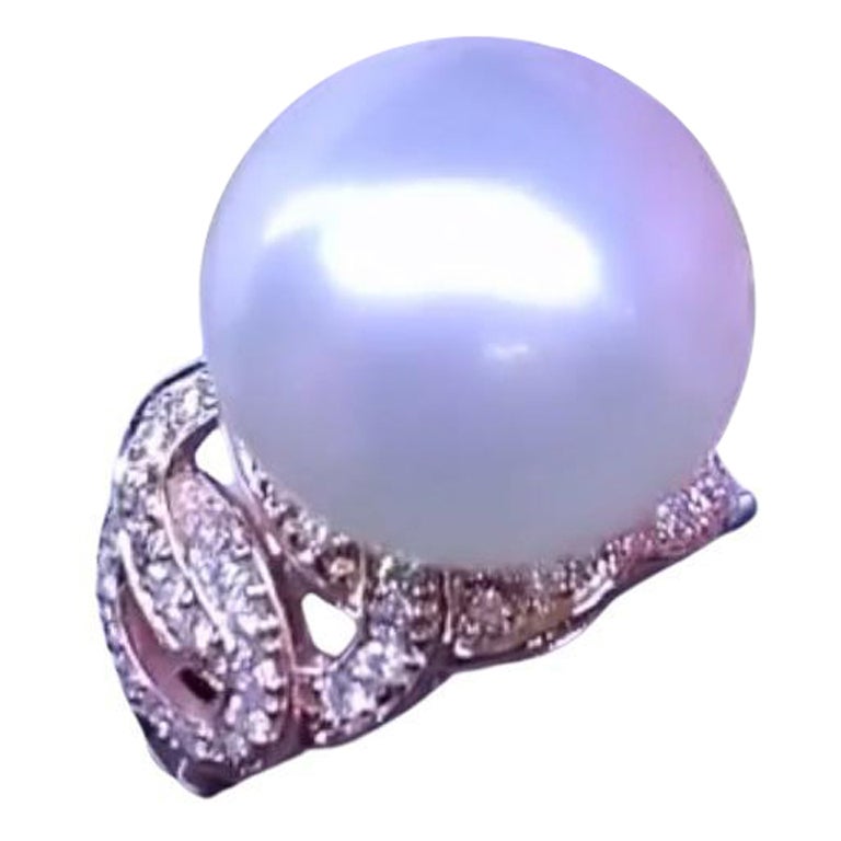 GIT Certified South Sea Pearl  Diamonds 18K Gold Cocktail Ring For Sale