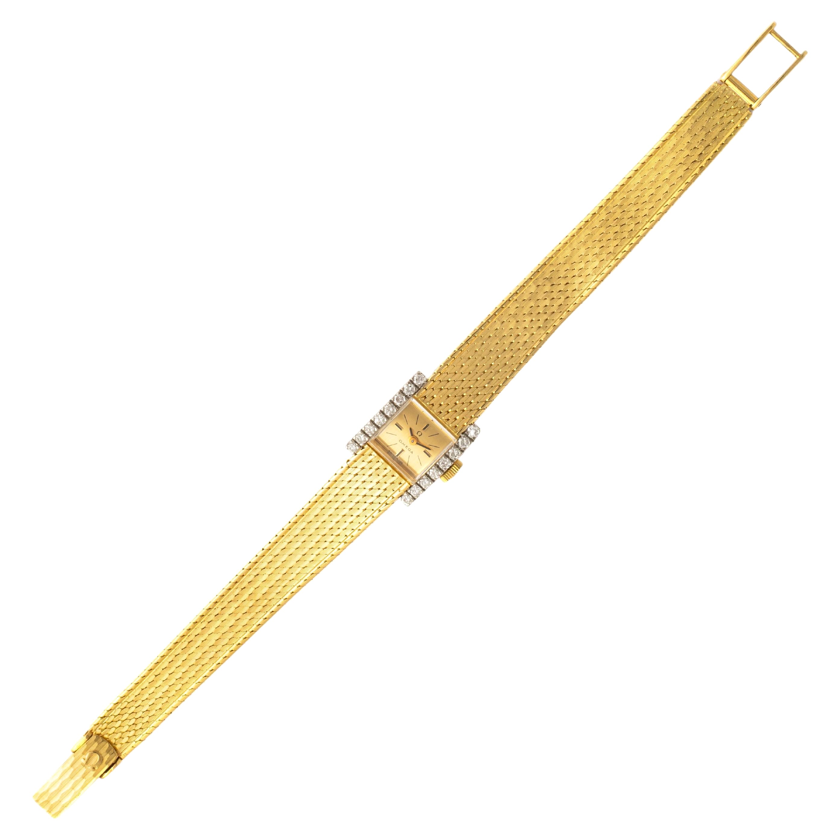 Omega Diamond Yellow Gold 18K Wristwatch 1970S For Sale