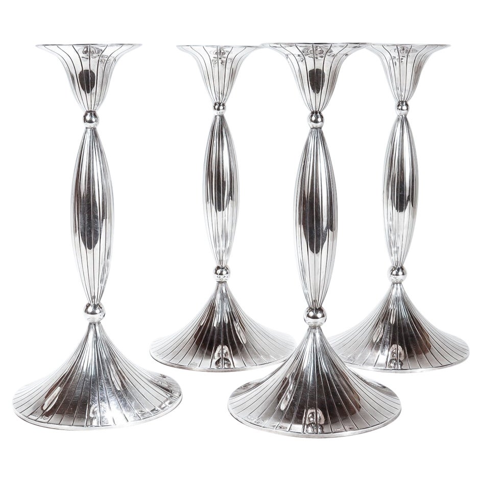 4 Spritzer & Fuhrmann Mid-Century Modern Sterling Silver Candlesticks For Sale