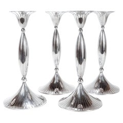 4 Spritzer & Fuhrmann Moderne Kerzenständer aus Sterlingsilber aus der Mitte des Jahrhunderts