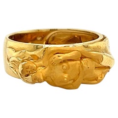 Vintage Carrera y Carrera Erotic Nude Lovers 18k Yellow Gold Band Ring 