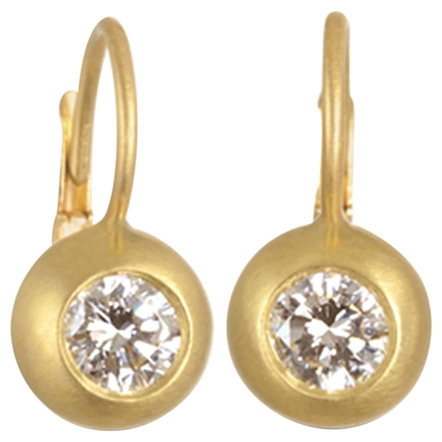 Faye Kim 18k Gold Diamond Dome Lever Back Earrings