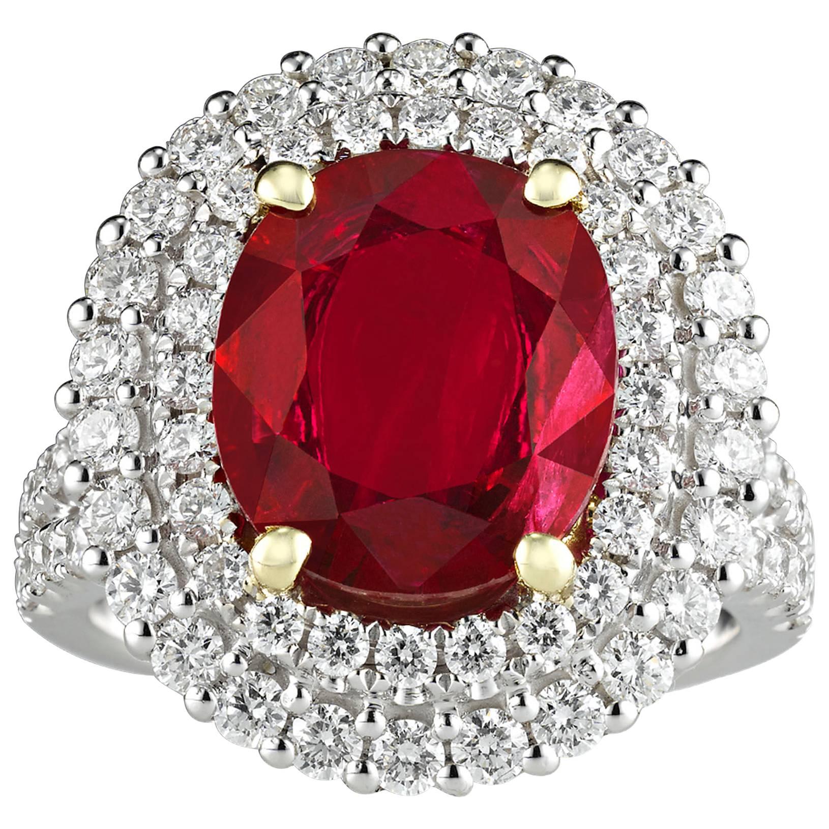 3.95 Carat Burma Ruby Diamond Ring 
