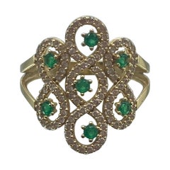 14K Yellow Gold, Green Stones and Cubic Zirconia Sones 2.6g Size: 7