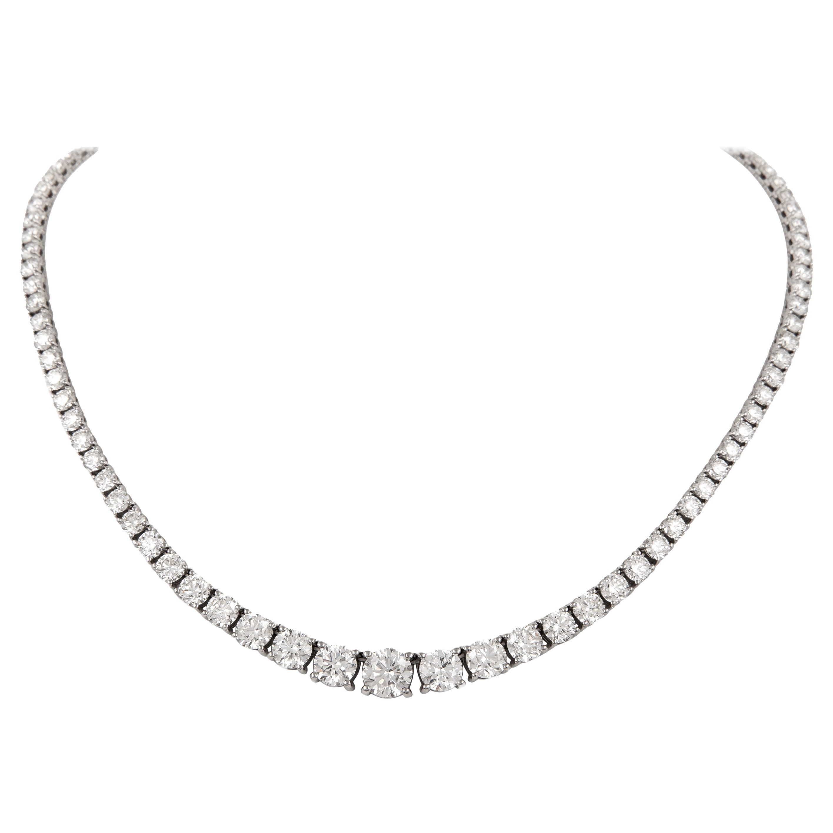 Alexander GIA 18.03 Carat Diamond Tennis Riviera Necklace 18k White Gold For Sale