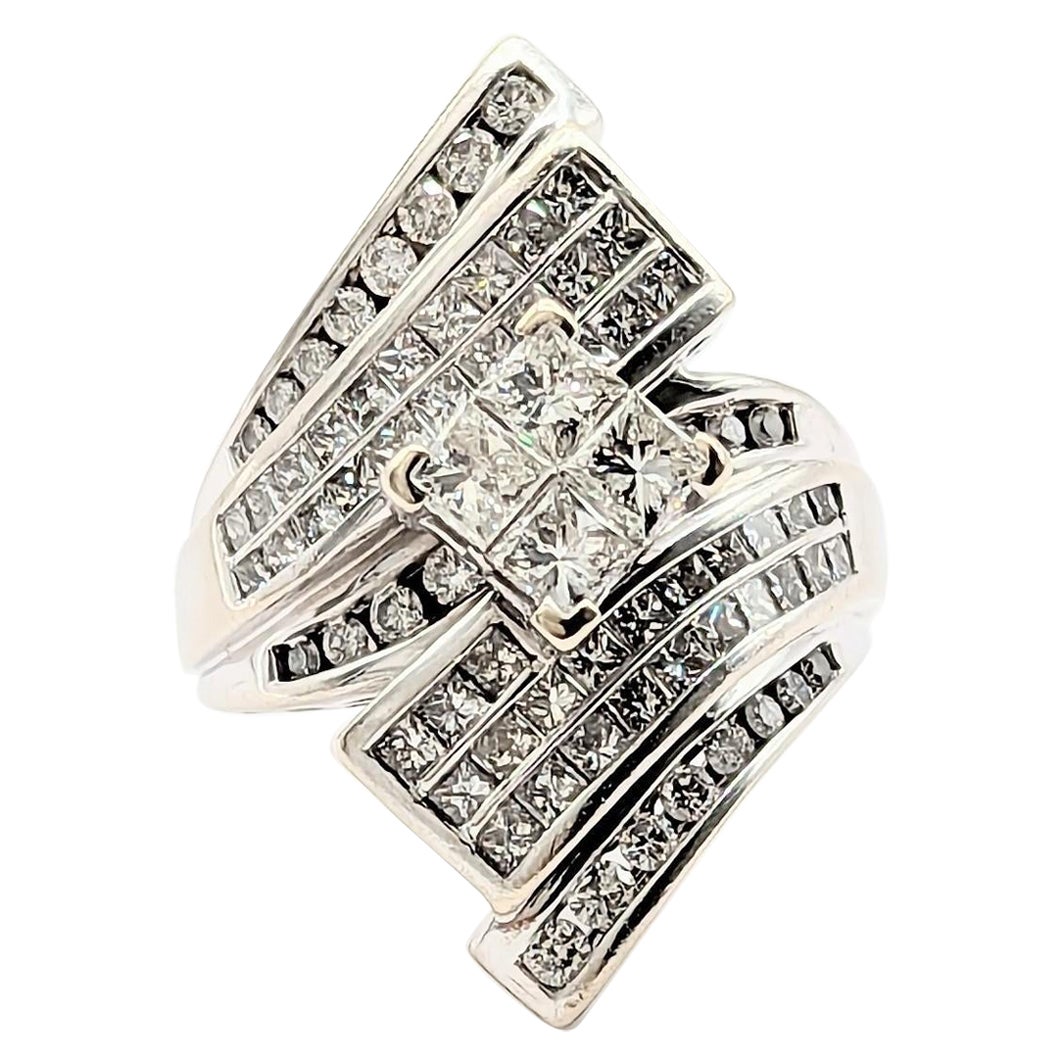 White Diamond Cocktail Ring in 14K White Gold For Sale