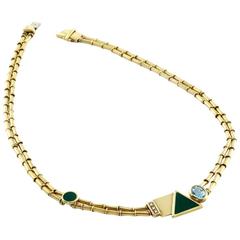 Manfredi Topaz, Pavé Diamond, Green Enamel and Gold Necklace 6
