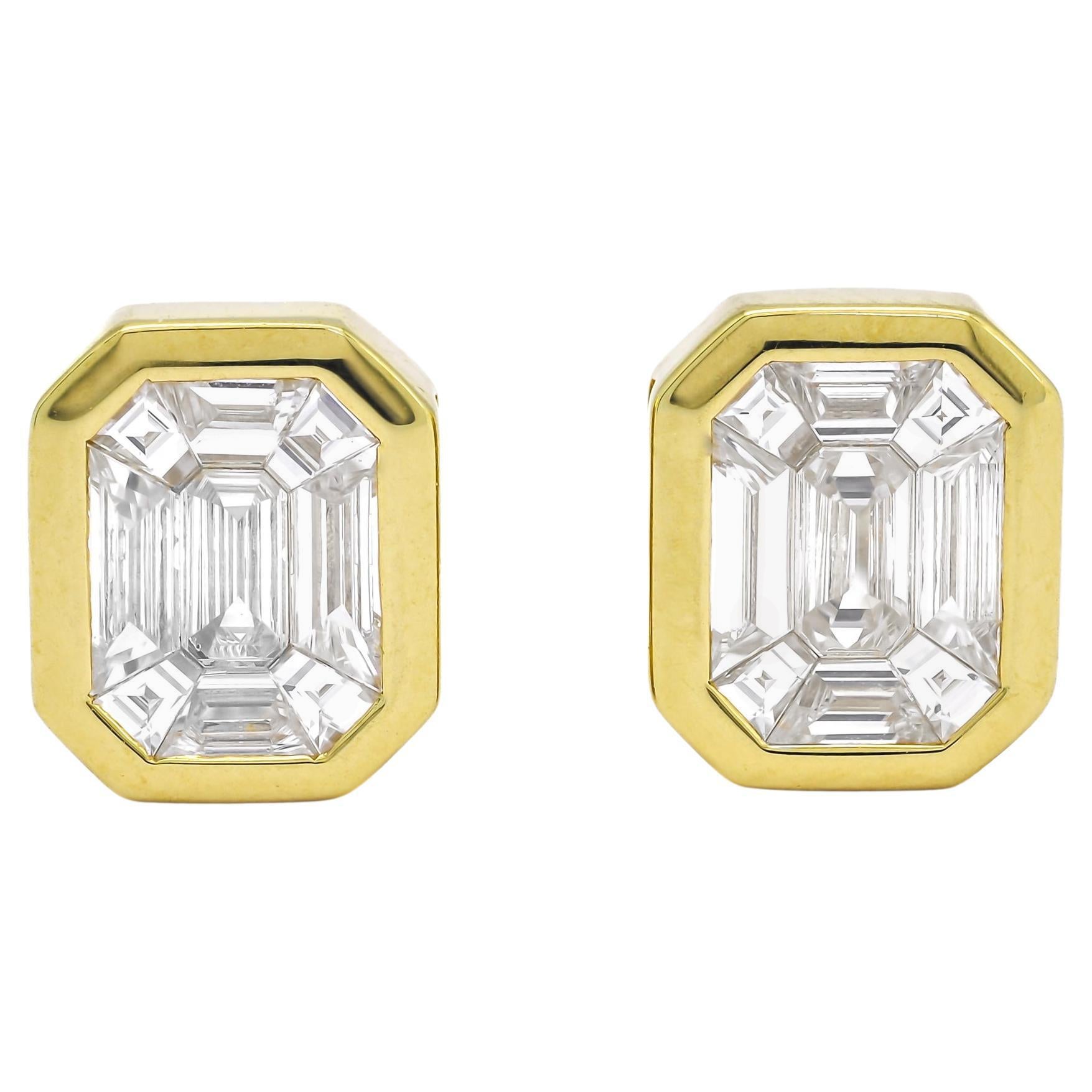 Natural Diamond 1.10 ct Bezel Set Illusion 18 Karat Yellow Gold Stud Earrings For Sale