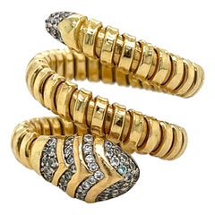 Diamond Pave Snake Coil Ring 18k Yellow Gold