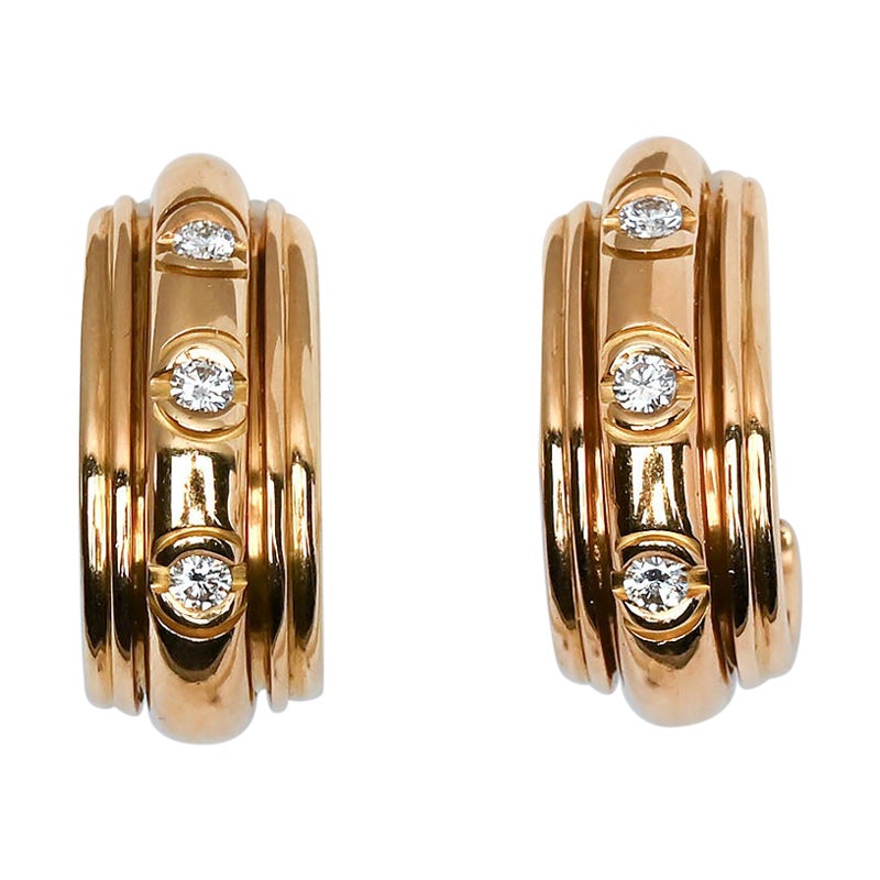 Half Hoop Gold Earrings with Diamonds For Sale