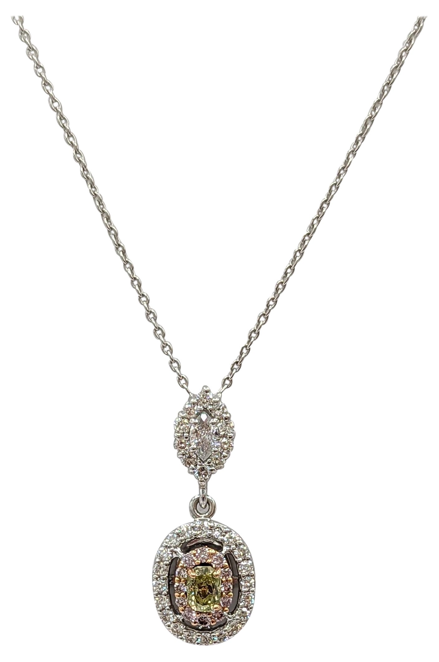 White and Multi-Color Fancy Diamond Pendant Necklace in 18K Gold For Sale