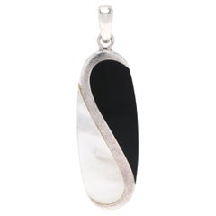 Retro Yin & Yang Black Onyx Mother of Pearl Pendant, Sterling Silver