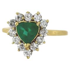 Vintage Green Emerald Heart Set Ring with Diamonds