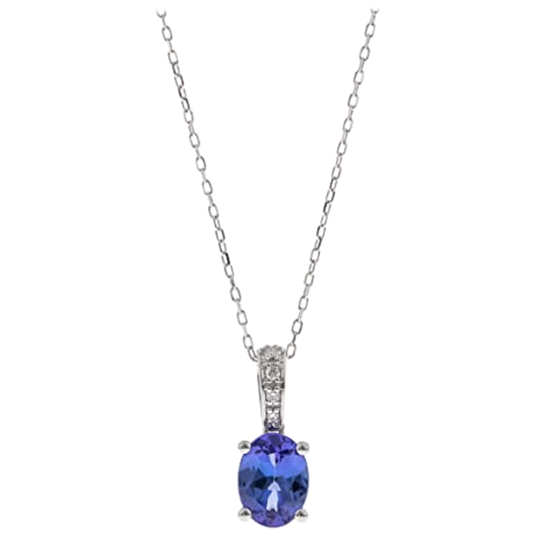 Gin & Grace 14K White Gold Genuine Tanzanite Pendant with Diamonds for Women