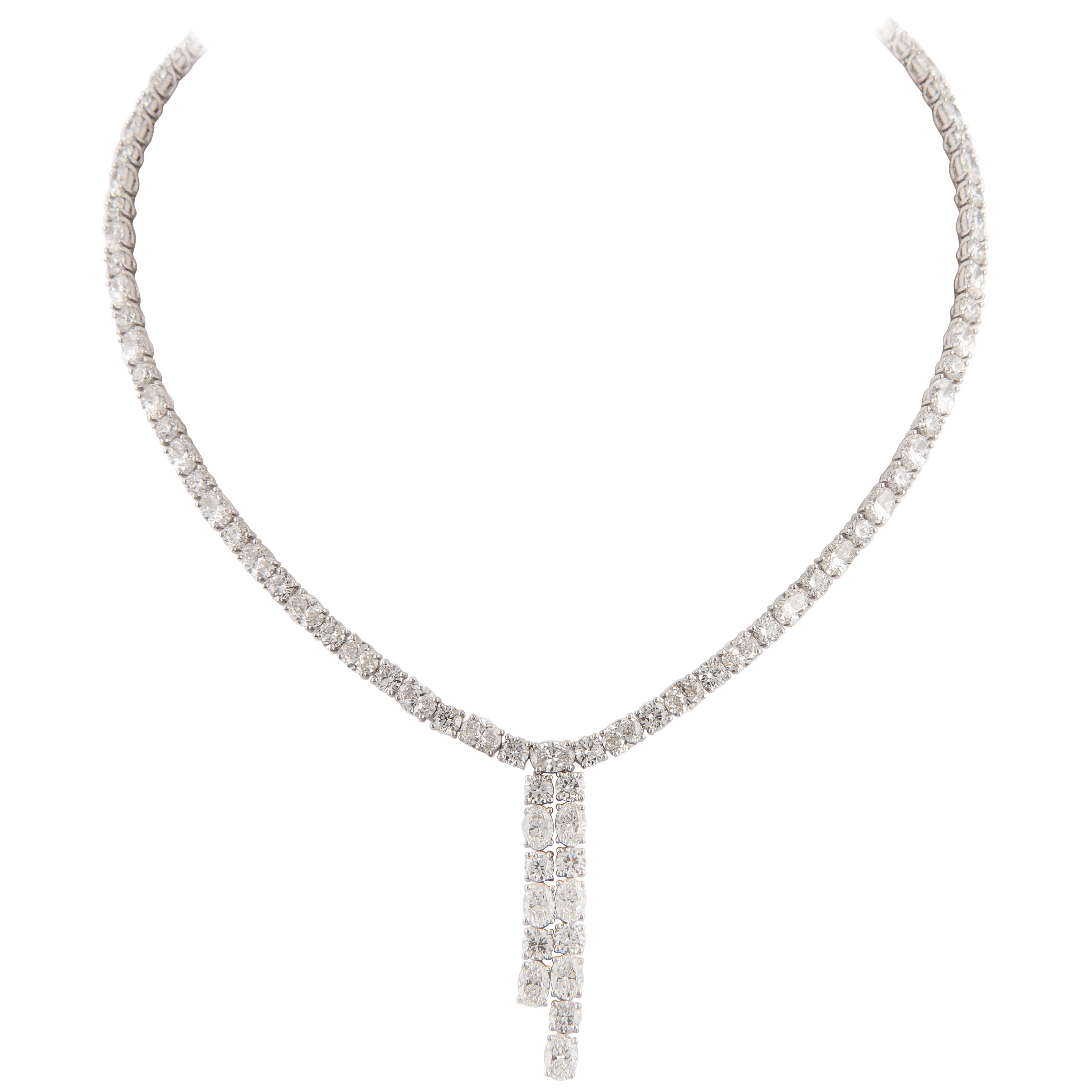 Alexander Beverly Hills 25.09ct Oval & Round Diamond Drop Tennis Necklace 18k For Sale