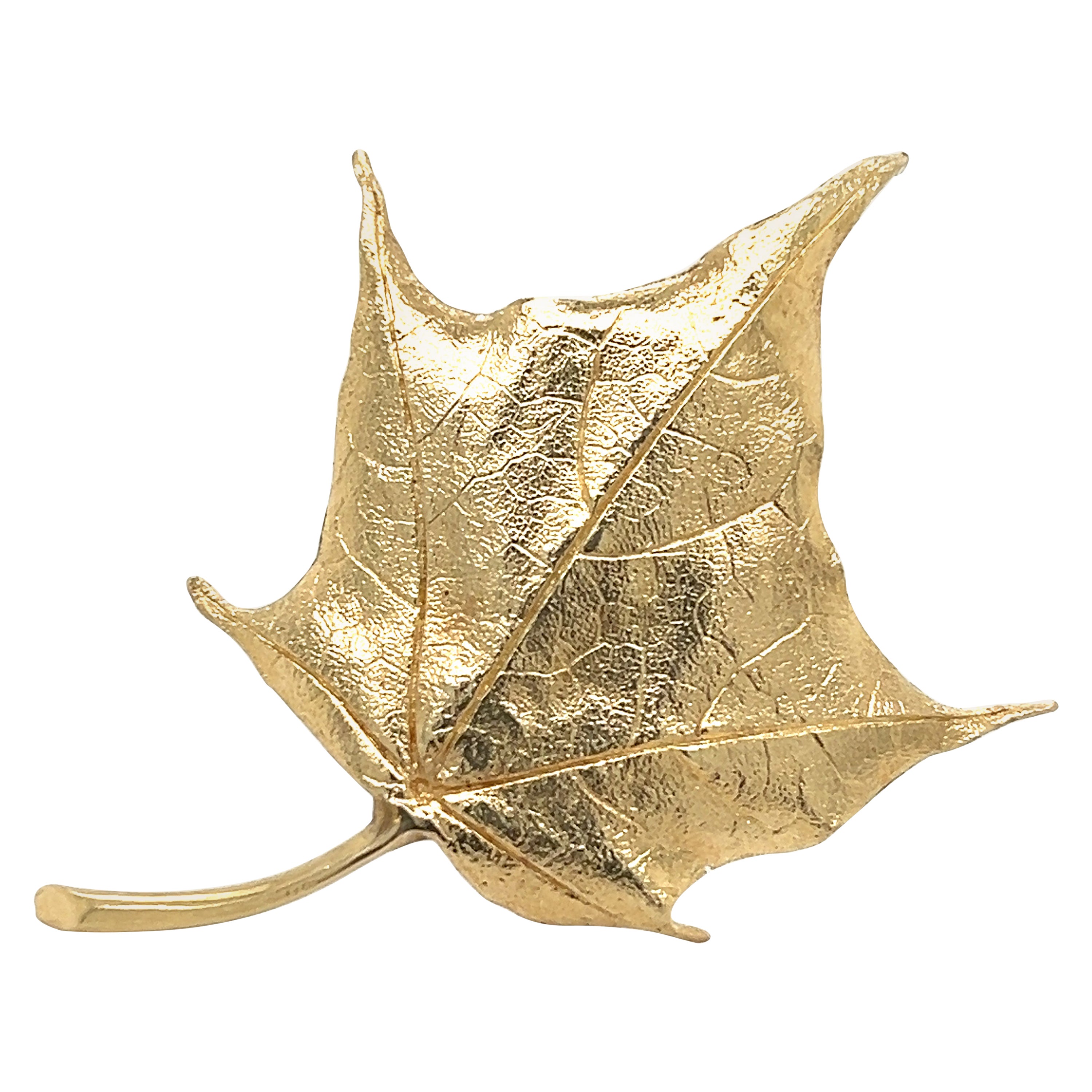 Tiffany & Co Vintage Maple Leaf Golden Brooch Pin For Sale