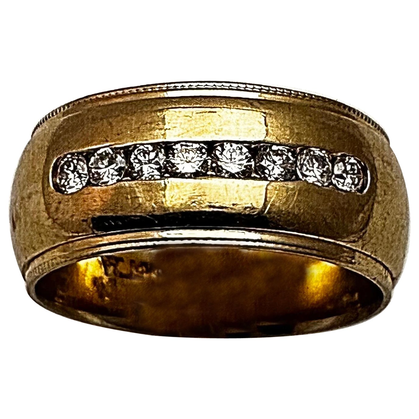 14k Yellow Gold ~ 9.5mm Wide Diamond Band Ring Size 10 For Sale