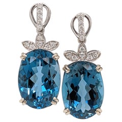 Pendants d'oreilles en or blanc 14 carats avec topaze de 12,14 carats et accents de diamants naturels 