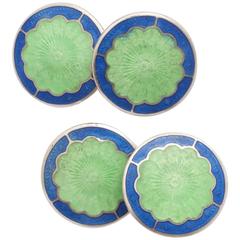 Bassett Jewelry Co. Sterling Silver and Guilloche Enamel Cufflinks