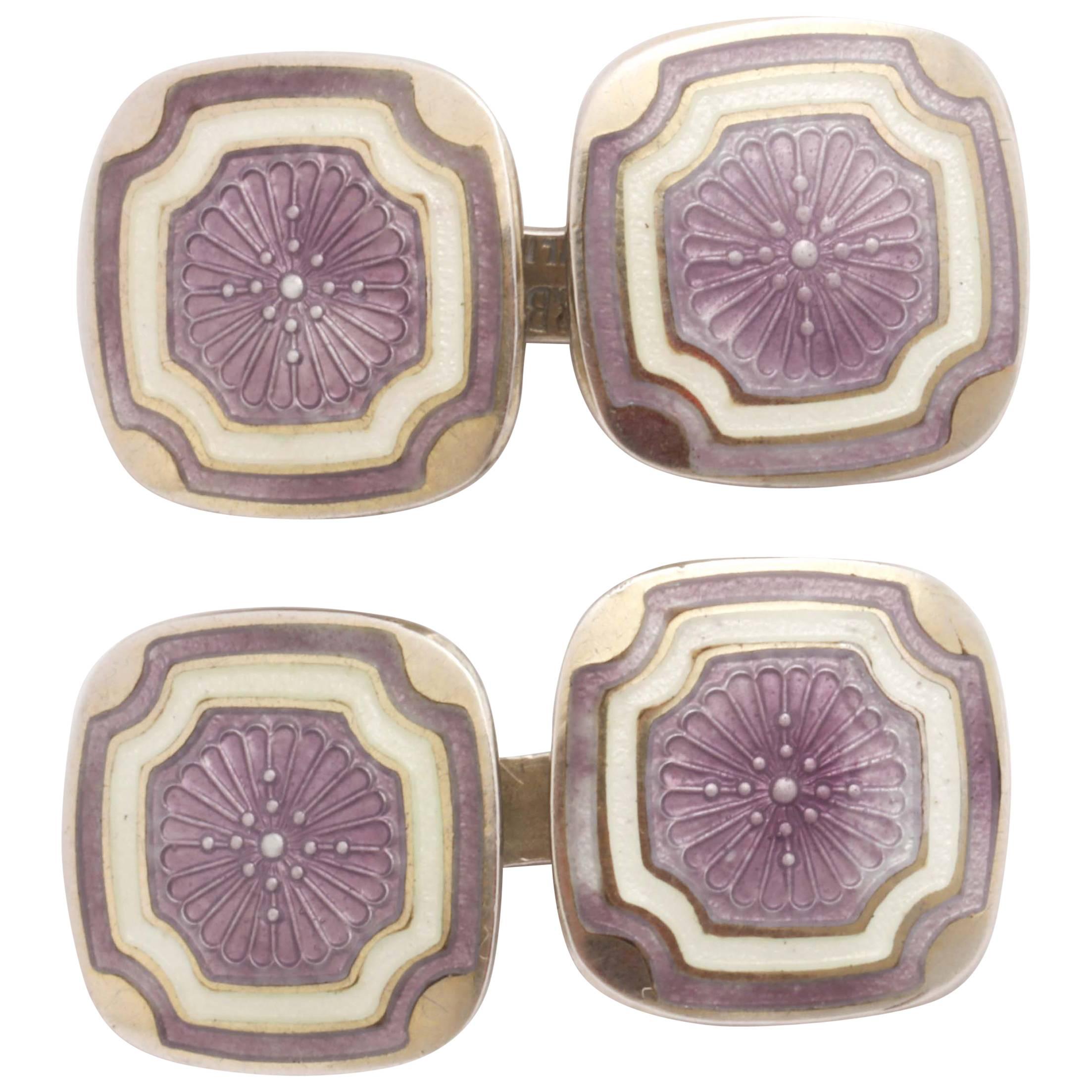 Foster & Bailey Co. American Art Deco Silver and Guilloche Enamel Cufflinks For Sale