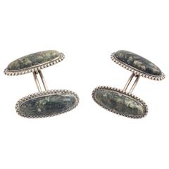 Antique American Art Deco Sterling Silver and Sodalite Cufflinks