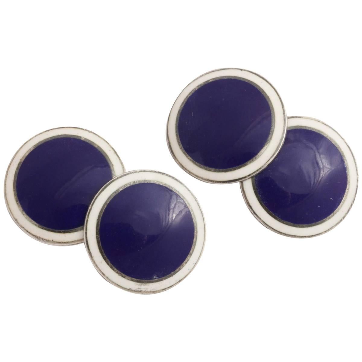 Foster & Bailey American Art Deco Sterling Silver and Guilloche Enamel Cufflinks im Angebot