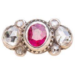 Scarce Baroque Ruby and Rose Cut Diamond Cluster Ring Bow Circa 1700