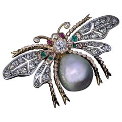 19th Century Antique Jeweled Butterfly Brooch Pin