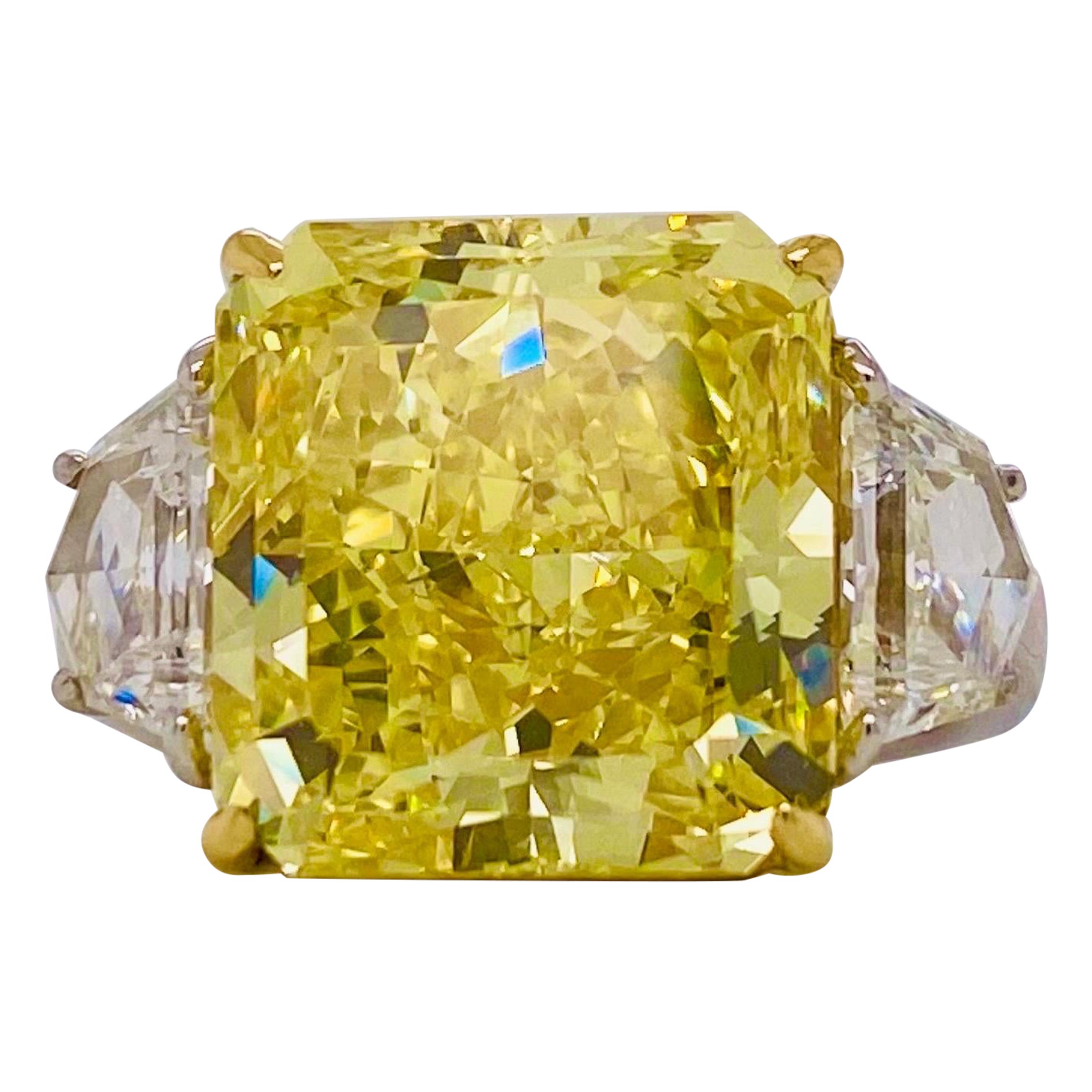 Emilio Jewelry Gia Certified 11.00 Carat Vivid Yellow Diamond Ring  For Sale
